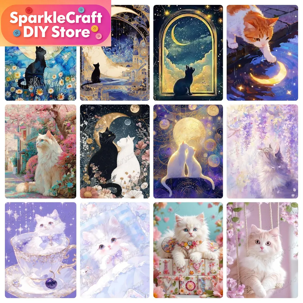 Embroidery Embellishments - Animal Cat Moon Diamond Painting Kit