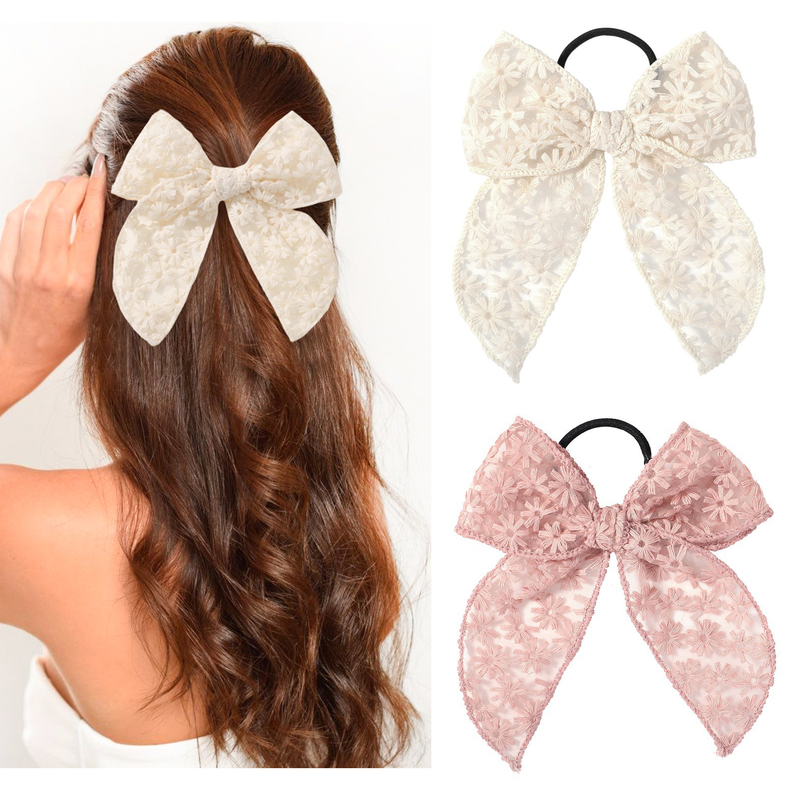 Elegant Lace Bow Hair Tie for  - огляд і ціна Elastic Lace Trim