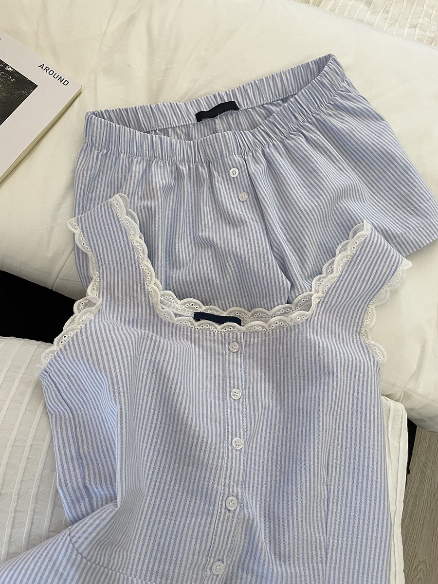 Blue Striped Shorts 2 Piece Se - огляд і ціна Elastic Lace Trim