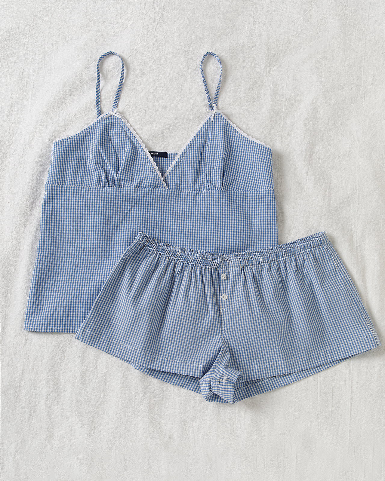 Blue Plaid Shorts 2 Piece Set  - огляд і ціна Elastic Lace Trim