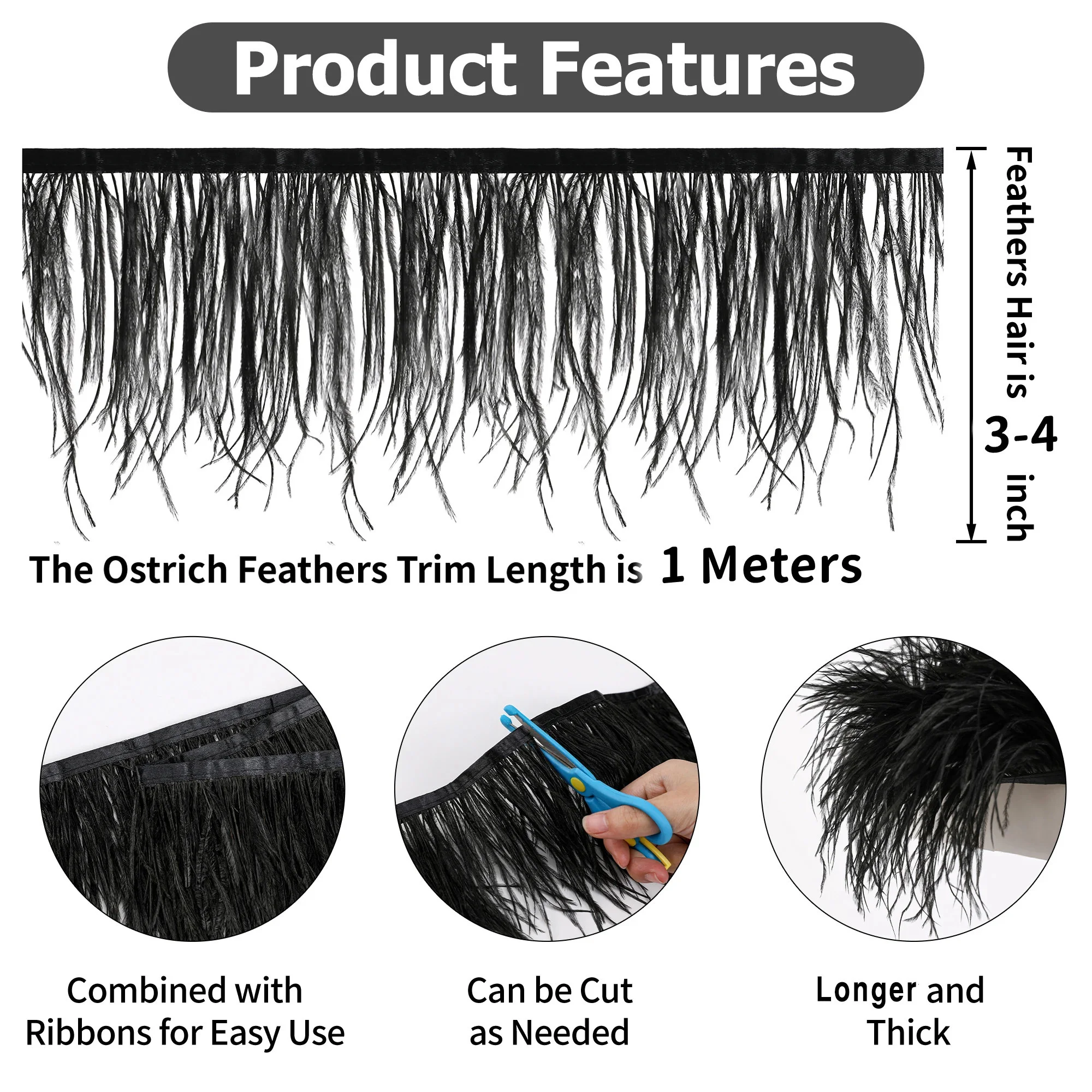 1/10M Natural Plume Black Ostr - огляд і ціна Feather Trim Marabou