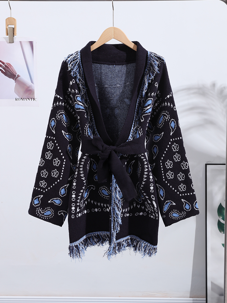 Elegant Print Tassel Cardigan  - огляд і ціна Tassel Fringe Trim