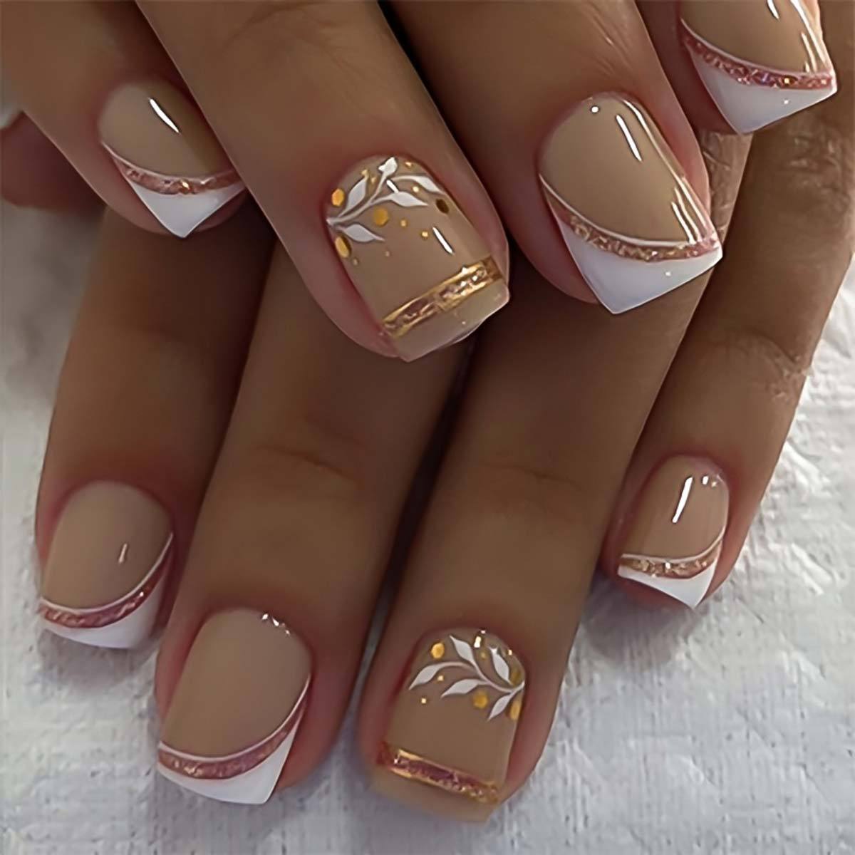 Short Square fake nails golden - огляд і ціна Embroidery Embellishments
